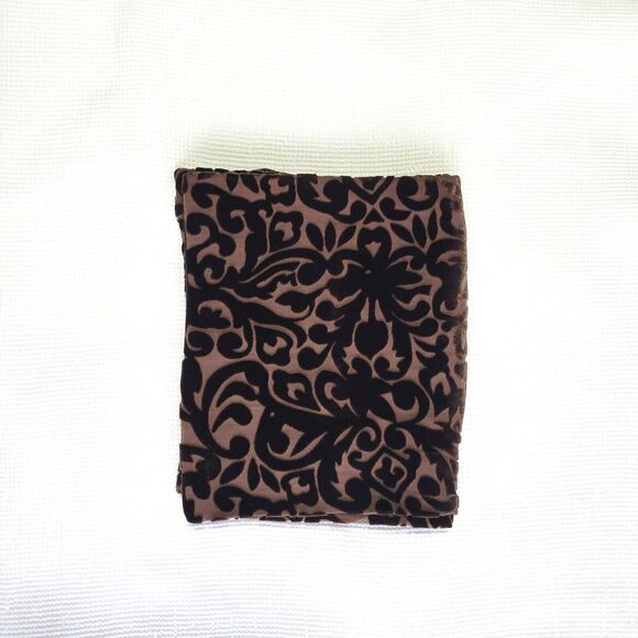 Chocolate Brown Burnout / Flocked Velvet Rectangular Scarf Boho Whimsygoth 68" - Picture 6 of 6